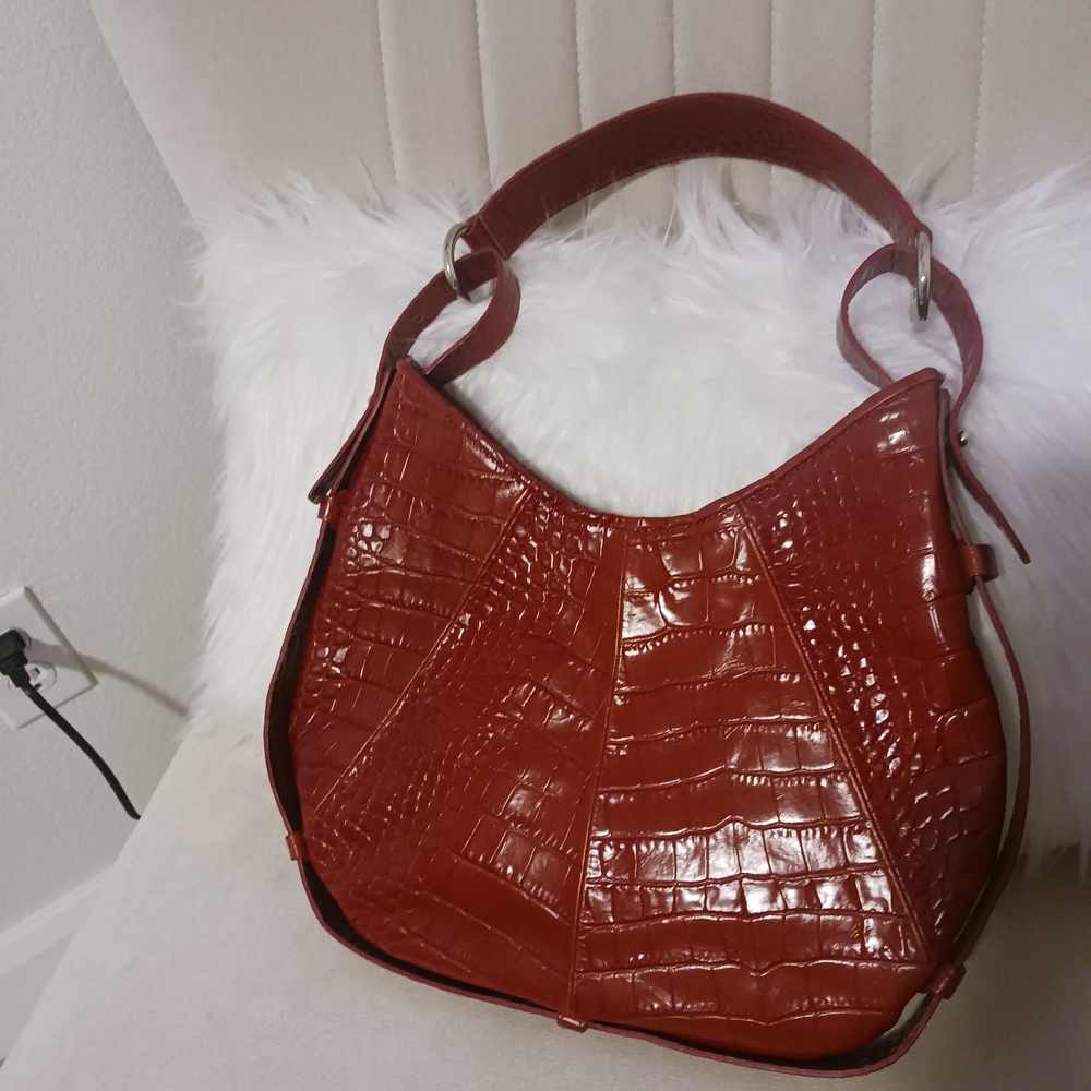Crocodile-Embossed Leather Handbag